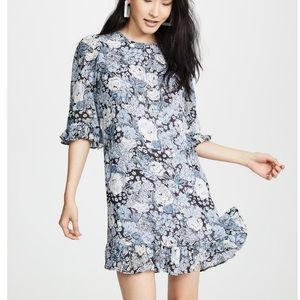 Blue Floral Print Ganni Mini Dress with Ruffles size Women’s EU 38 / US 6